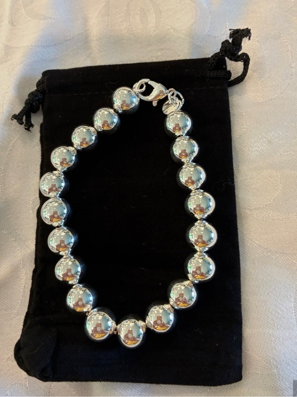 925 Sterling Silver Polished Bead Bracelet - Silver BACK IN STOCK